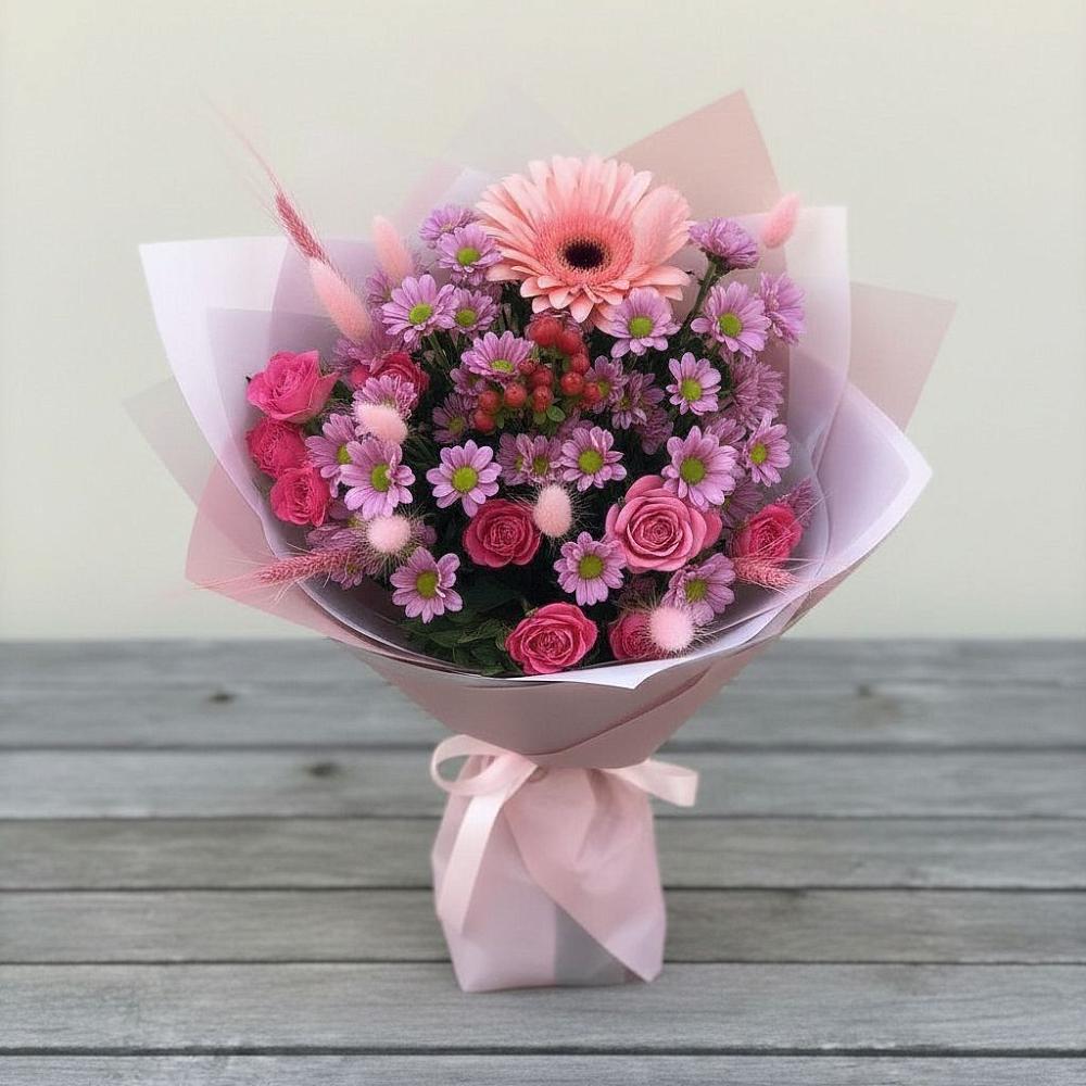 Букет цветов из: Розы, Герберы и Хризантемы в Усть-Уде